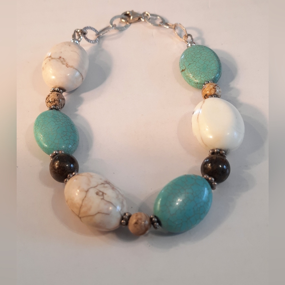 Sterling Silver 925 With Turquise And Light Brown Stones